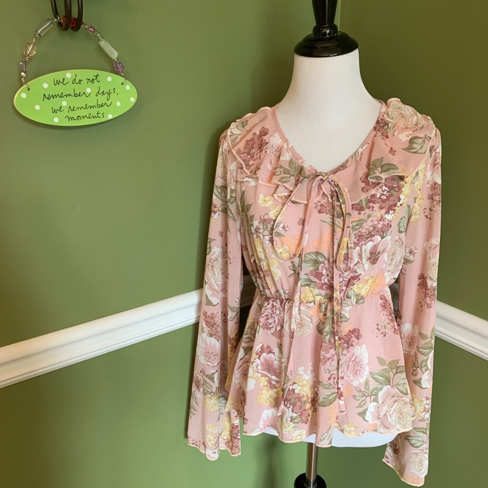 Shop Hope’s Blush Pink Floral Tie Front Blouse Top